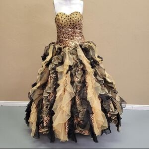Leopard Print Ball Gown with Ruffled Skirt